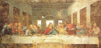 A �ltima Ceia, L.Vinci, 1495-1498, �leo e t�mpera s/ gesso, 460 x 880 cm, Mil�o, Refeit�rio do Mosteiro de Santa Maria delle Grazie